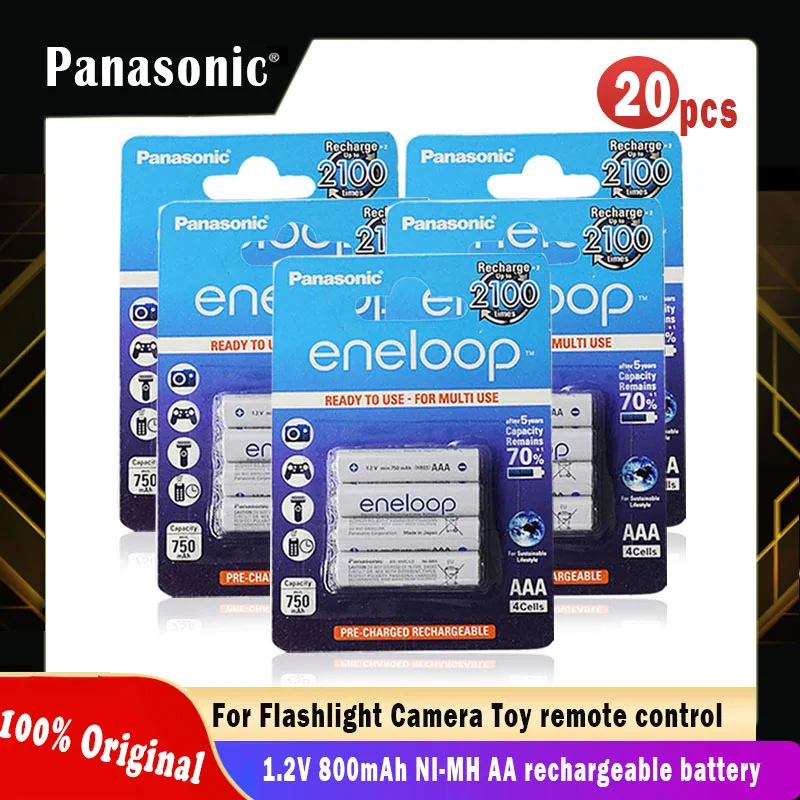 20 шт. аккумуляторные батарейки Panasonic Eneloop 1 2 В 800 мАч AAA для камеры фонарика игрушек