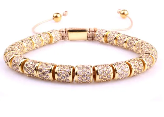 

tube micro pave Copper gold silver metal cz Cubic Zirconia rope adjustable Beads Bracelet Charm Braided Bangles fh4s