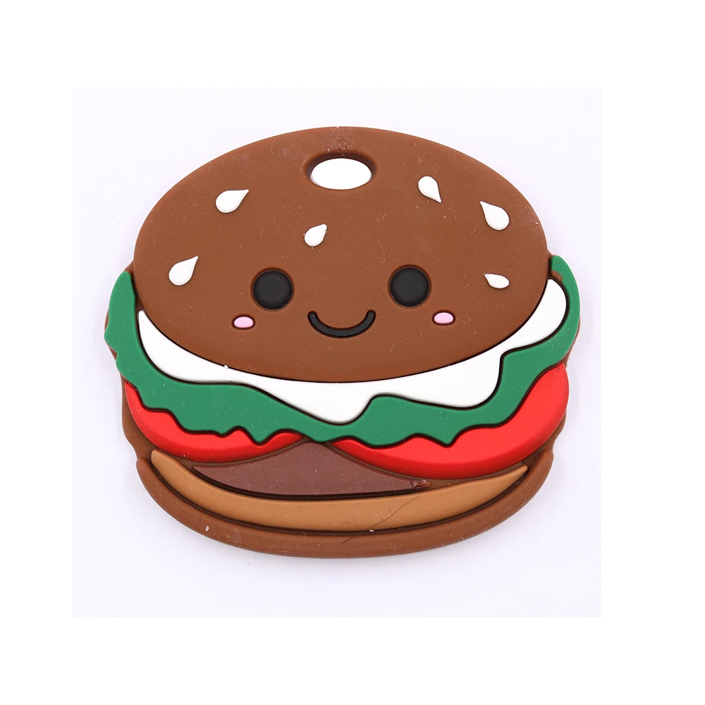 

1pc Baby Teething Toys Cartoon Hamburger Silicone Teether Pendant Necklace Accessories Infant Chew Toys Baby Gift