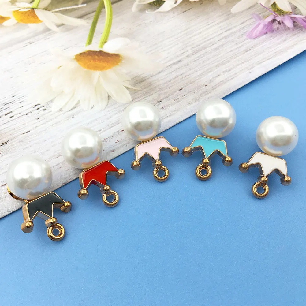 

5pcs Enamel Plated Pearl Crown Necklace Charms Zinc Alloy Jewelry Pendants Bracelets Earrings DIY Making Handicraft Accessories