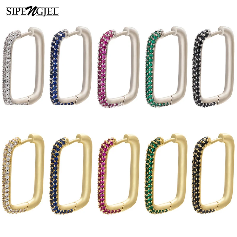 

SIPENGJEL Fashion Rainbow Colorful Rectangular Hoop Earring Large Geometric Steampunk Earrings For Women Party Jewelry Gift