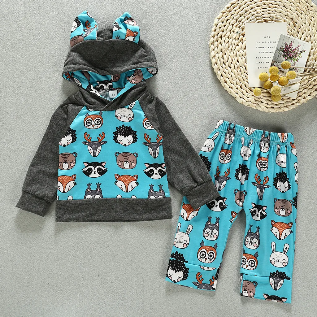 Пуловер с капюшоном и рисунком медведя для маленьких мальчиков комплект из топа