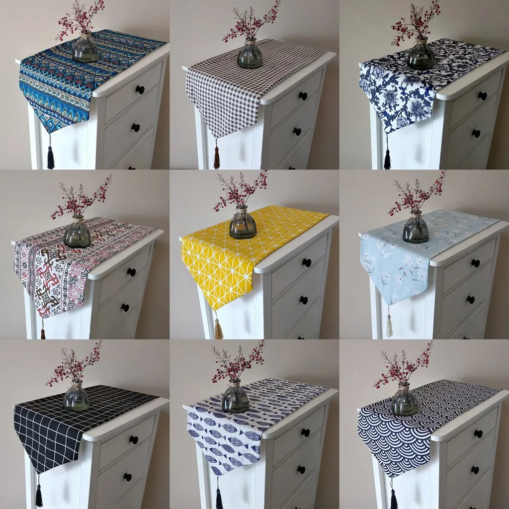 

Wedding Table Runner Christmas Table Runners with Tassel Plaid Table Flag Tea Cabinet Cover Dustproof Tablecloth Home Decor