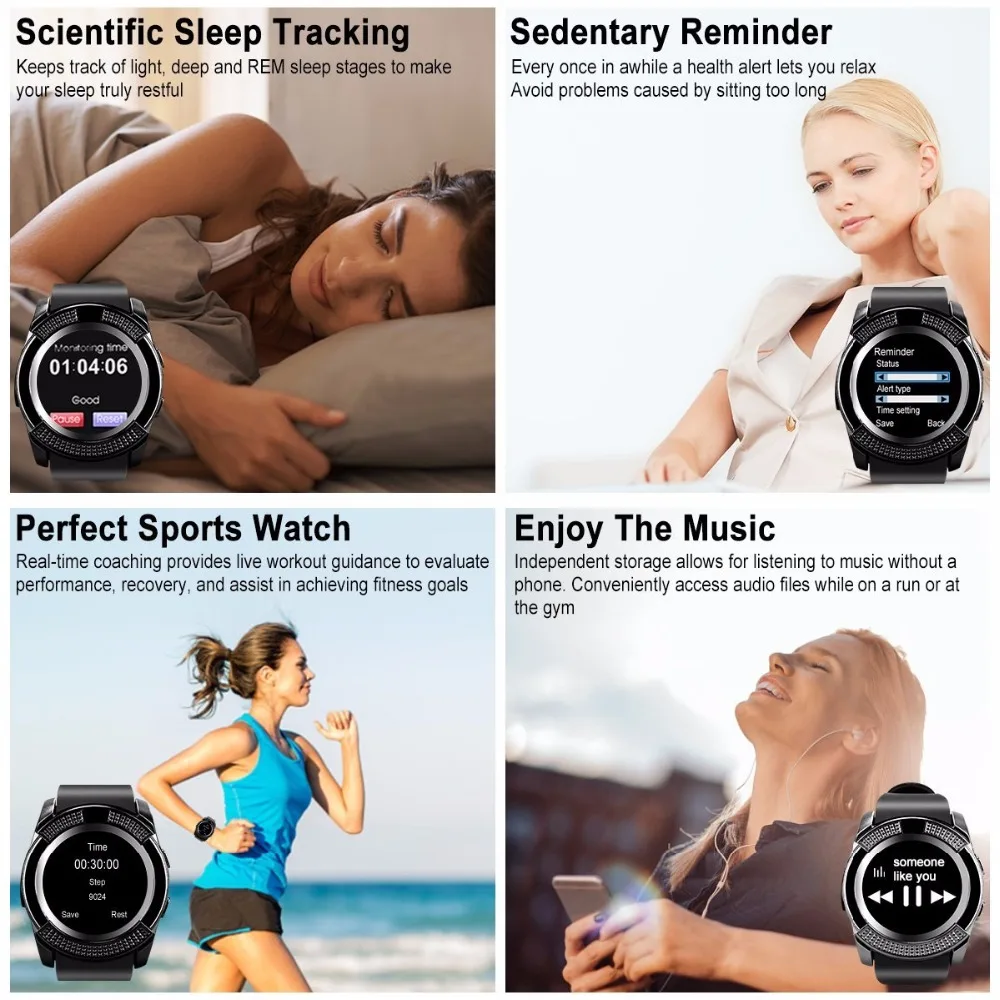 

smart watch Bluetooth touch screen Android waterproof sports men and women smart watch with camera SIM card slot