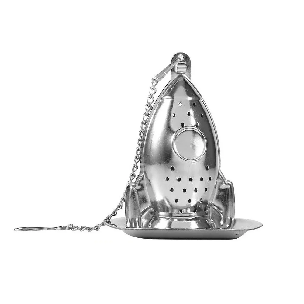 

New hot Stainless Steel Loose Leaf Tea Infuser Herbal Spice Infuser With Long Chain Hook Creative rocket shape tea leak