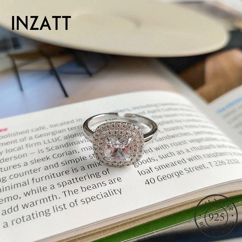 INZATT Настоящее серебро 925 пробы квадратное полностью циркониевое регулируемое