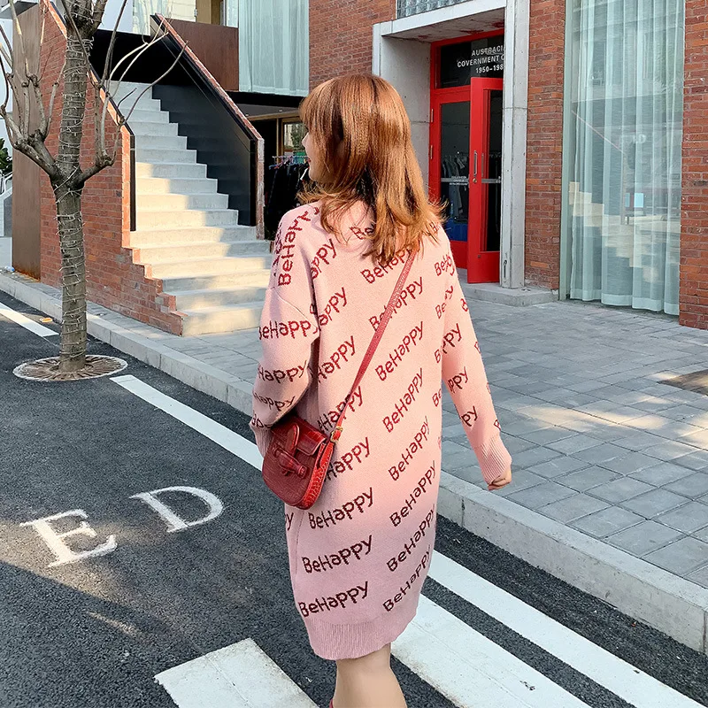 Вязаное женское платье большого размера длинная секция зима 2019 новинка большой