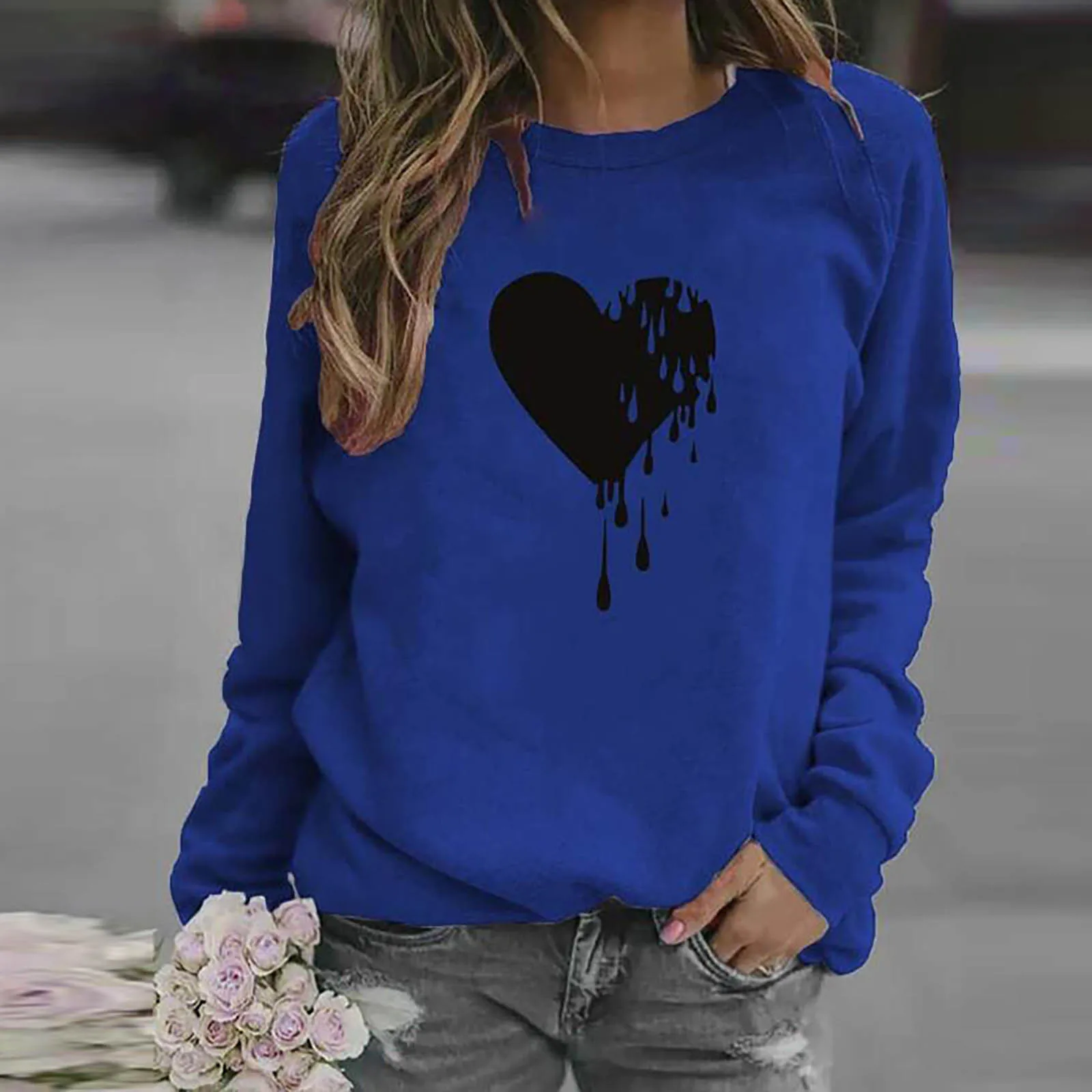 

Winter Women's Pullovers Love Pattern Print Leisure Style Comfortable Simplicity Long Sleeve Loose Round Neck Sweatshirt Tops