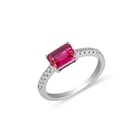 Модные бриллиантовые серебряные кольца с рубином изумрудной огранки для женщин, изящные украшения, геометрическое кольцо с рубином и камнем вечности, подарок на день Святого Валентина