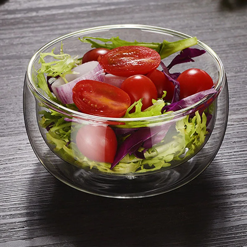 

Multifunction Household Double Wall Heat Resistant Bowl Household Transparent Fruit Salad Bowl Glass Tableware Business Gift