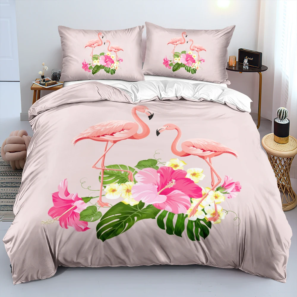 

3D White Custom Beddings Sets Quilt Covers Comforter Shells Pillow Shames Set Full King Queen Double Size Flamingo Bedclothes