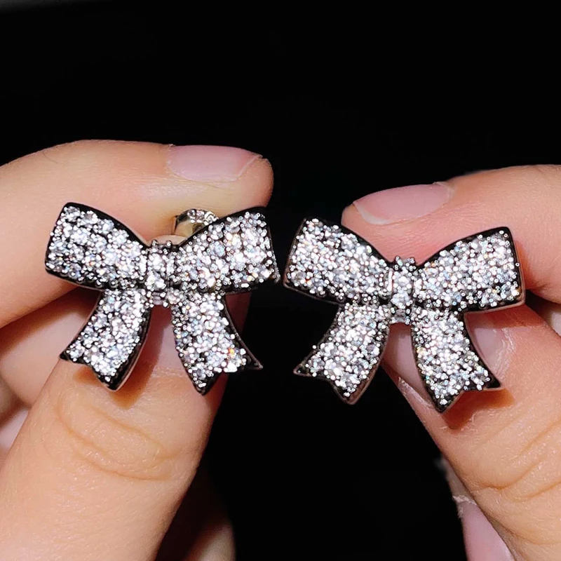 

2021 Trend Earrings Exquisite Bowknot 925 Sterling Silver Piercing Stud Earrings For Women Engagement Party Luxury Jewelry Gifts
