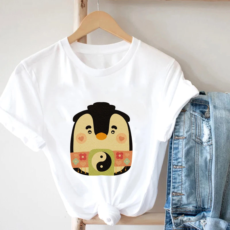 

Plus Size Ladies Kawaii Shirts Cartoon Qute Penguin Female 2021 T-Shirt Flowers Fairy Grunge Oversized Tshirts Y2k Top