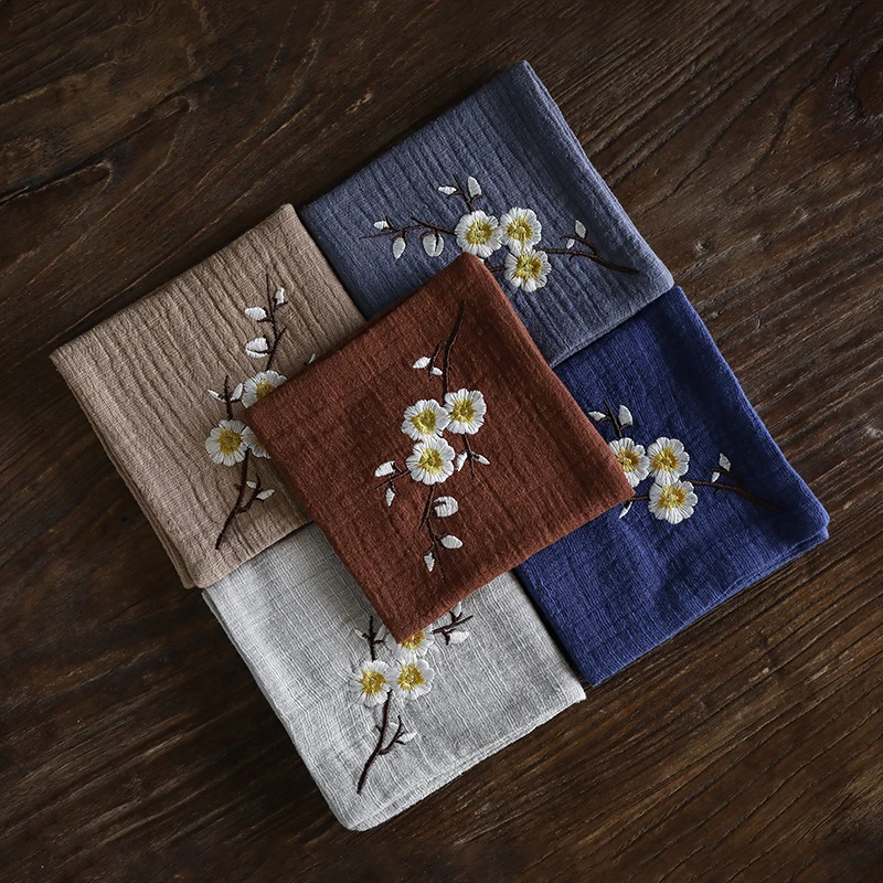 

Embroidered double-layer tea towel tea cloth absorbent towel thickened tea pad cotton hemp dry brewing tea set accessories