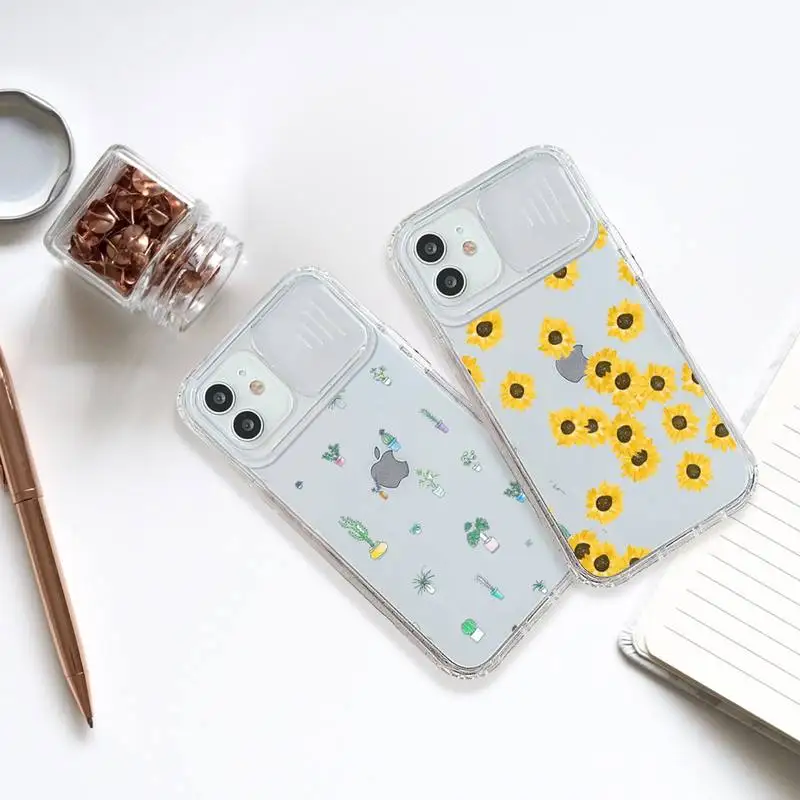 

Daisy Flower Phone Case transparent For iPhone 7 8 11 12 X XS XR MINI Pro Max Plus Slide Camera Lens Protect