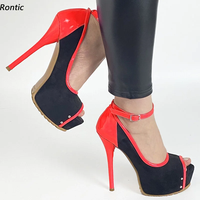 

Rontic Women Platform Pumps Faux Suede Ankle Strap Sexy Stiletto Heels Peep Toe Gorgeous Red Pink White Party Shoes US Size 5-20