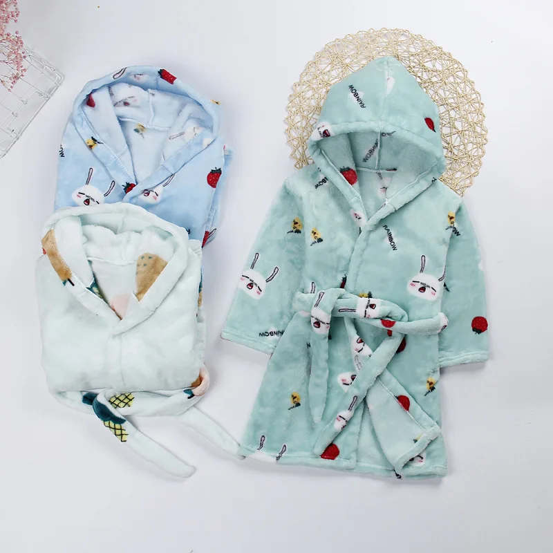 Халат детский с капюшоном и длинным рукавом мультяшный банный халат для