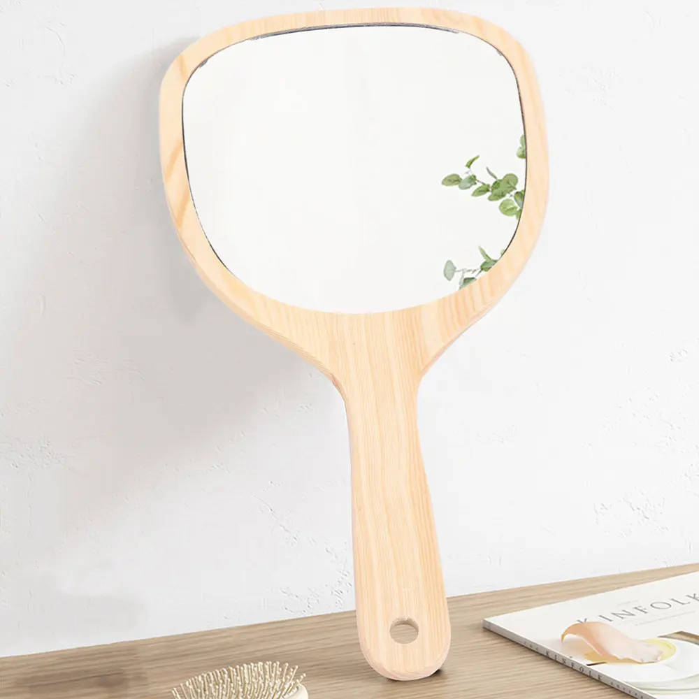 

Portable Makeup Mirror Wood Handle Creative Travel Cosmetic Mirror