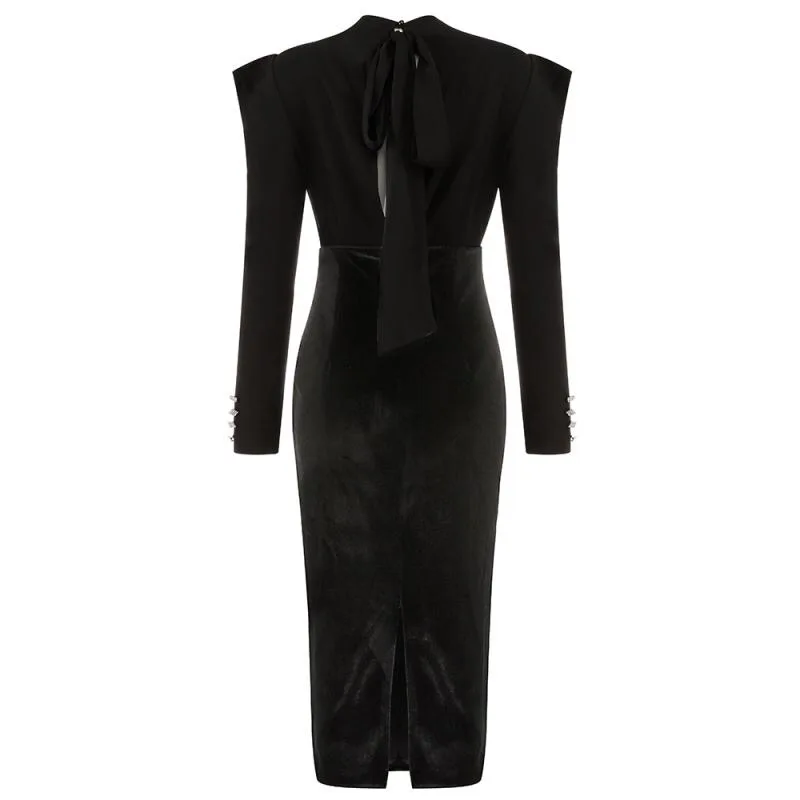 Женское бархатное платье-миди с открытой спиной и воротником-стойкой - купить по