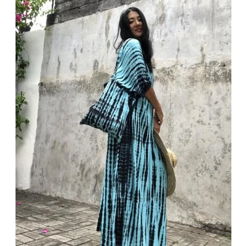 Женское платье макси в богемном стиле Пляжная накидка Кафтан полоску свободное
