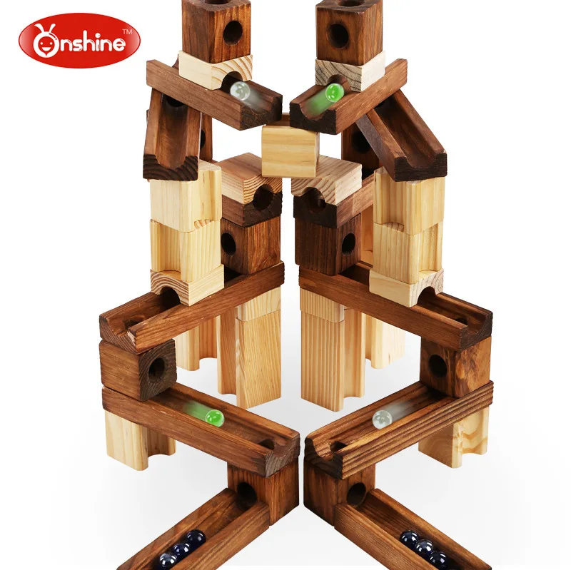 

Onshine60 PCs Genuine Wooden Fancy Toy Pipeline Building Blocks DIY Toys Assembled Ball Track Building Blocks