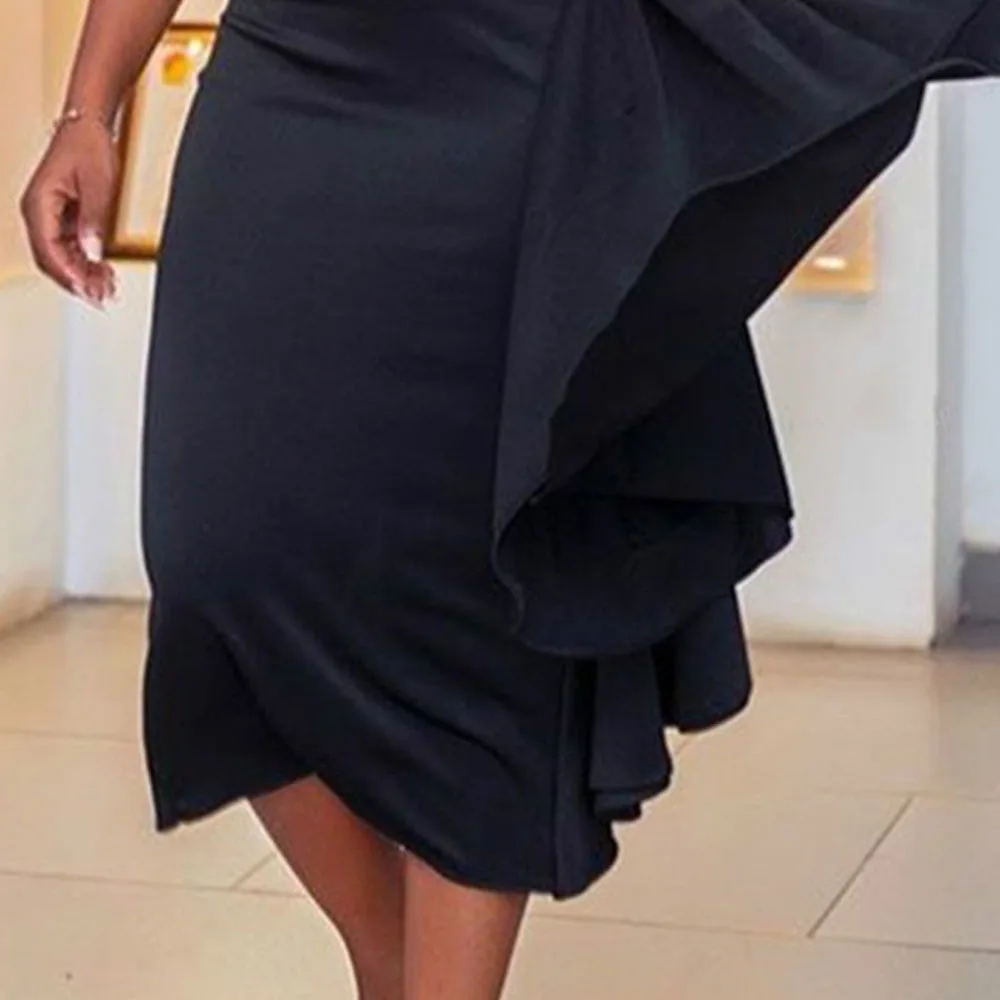 

Black women elegant pokla dot dress african summer 2021 slim fit design midi robe party dinner club fashion new vestiods female