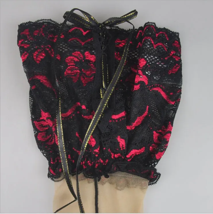 Пикантные женские широкие кружевные силиконовые высокие чулки с золотистым