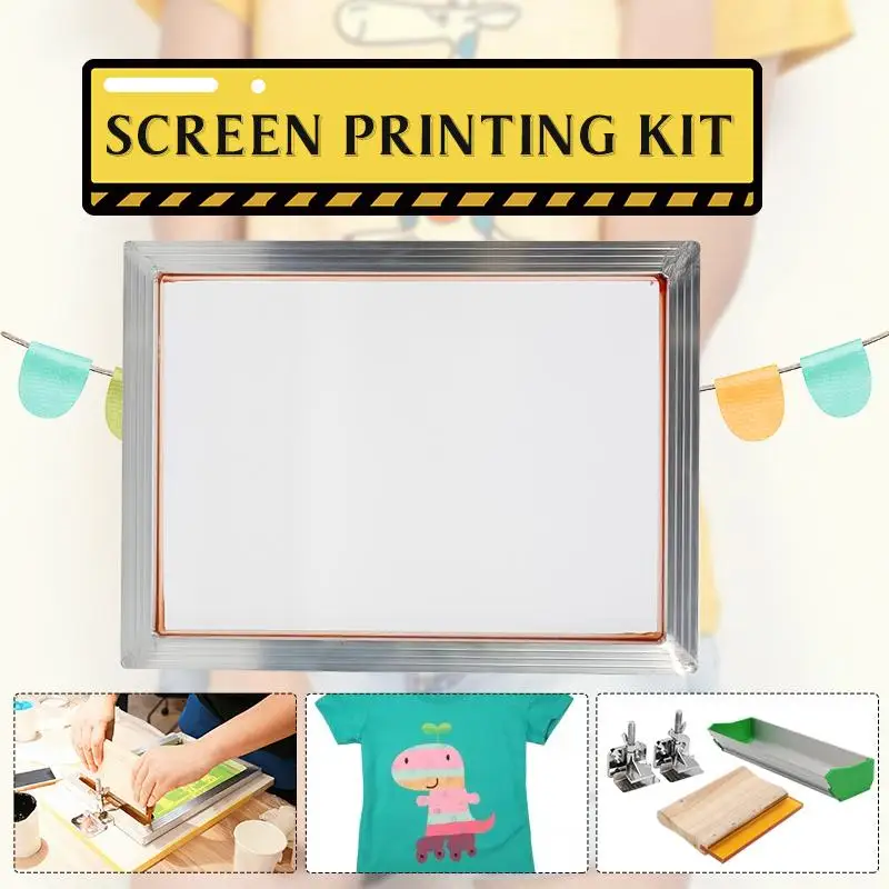 

5Pcs/Set Screen Printing Kit Aluminum Frame + Hinge Clamp + Emulsion Scoop Coater + Squeegee Screen Printing Tool Parts 2020 New
