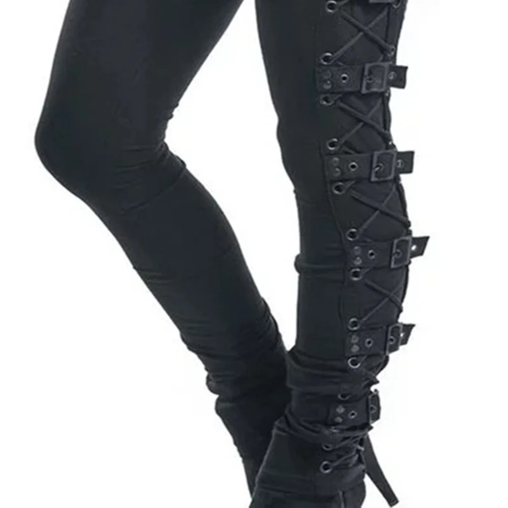 

Long Pants Women 2021 Gothic Punk Lace Up Casual Cargo Buckle Rock Dark Black Pantalones High Waist Plus Size Trousers 5XL Pants