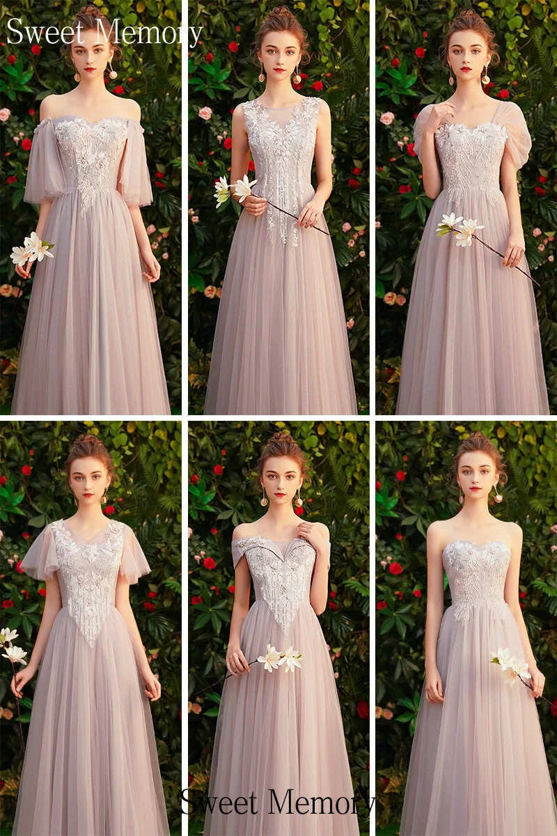 

U048 Custom Made Long Bridesmaid Dresses Sweet Memory Appliques Beading Tulle Wedding Party Dress Robe
