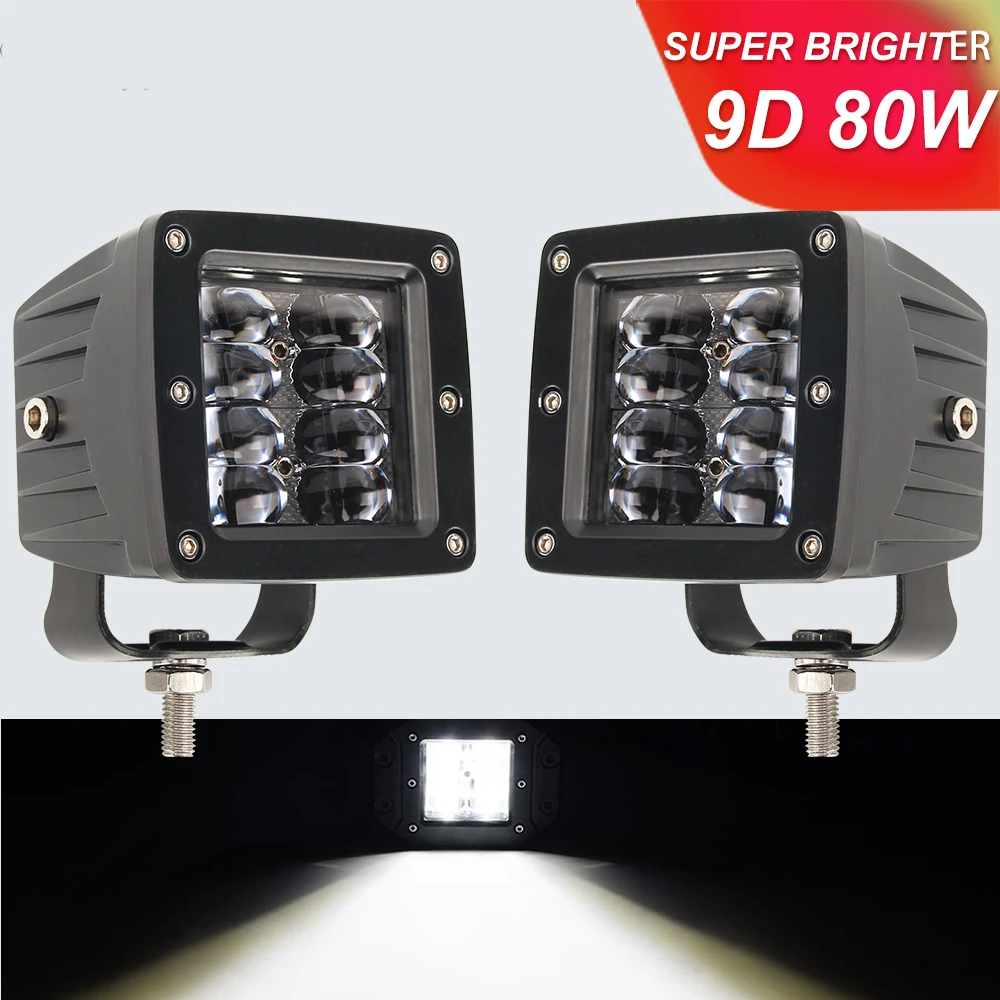 Светильник блесковая Светодиодная лампа рабочего освещения 9D 3 дюйма 80 Вт