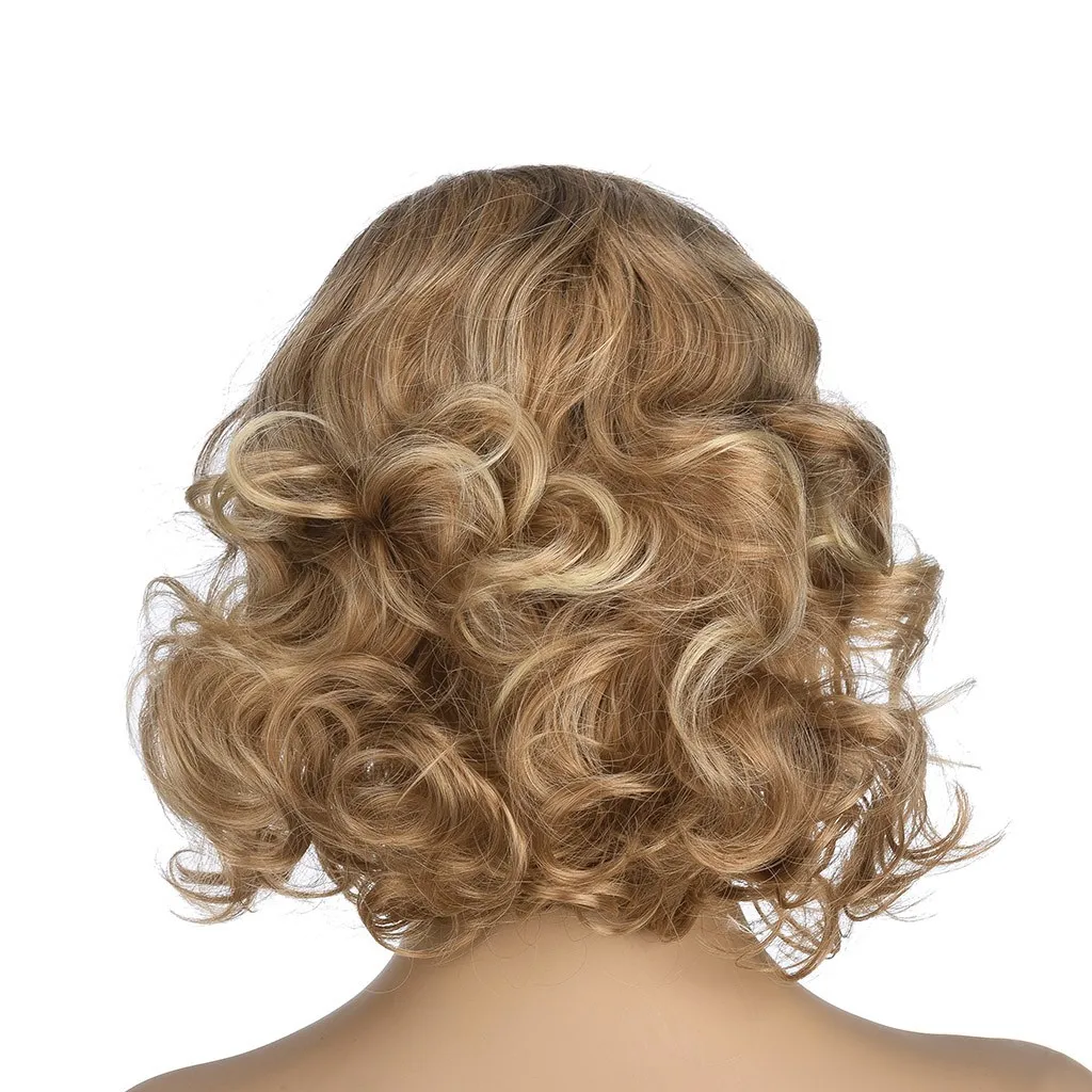 

Newest high quality high temperature fiber wig Women Gold Brazilian Short Wavy Curly Parting High Temperature Fiber Wig Hair