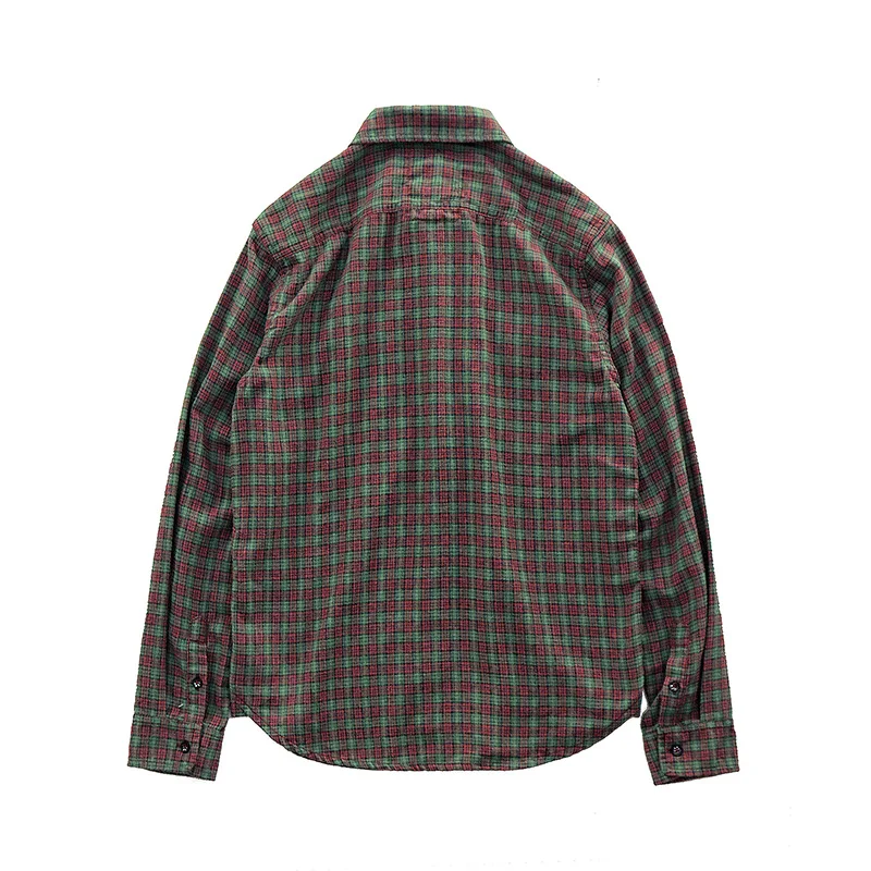 Рубашка Мужская Фланелевая в клетку повседневная с двумя карманами зеленая