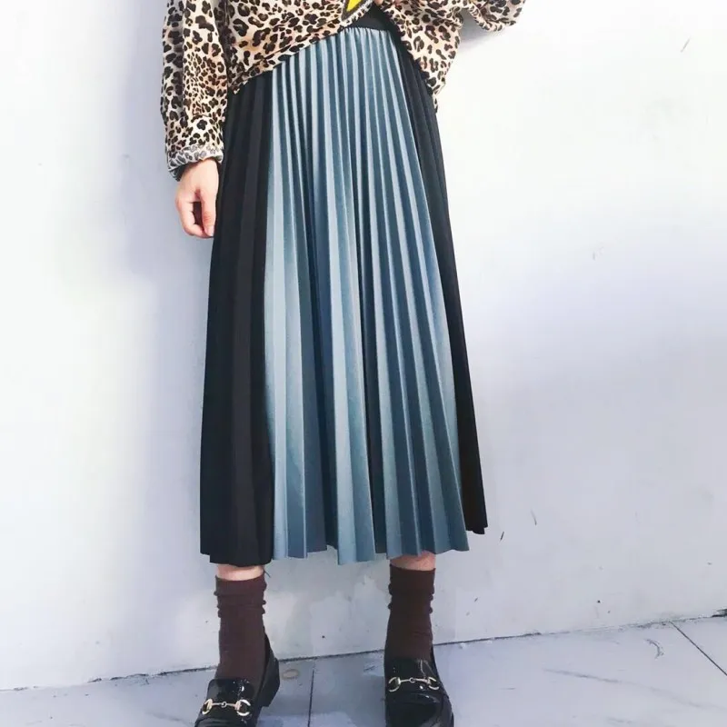LANMREM 2020 autumn new hit color patchwork Pleated Half-body Skirt for women casual all-match Longuette Woman Tide YJ115 | Женская
