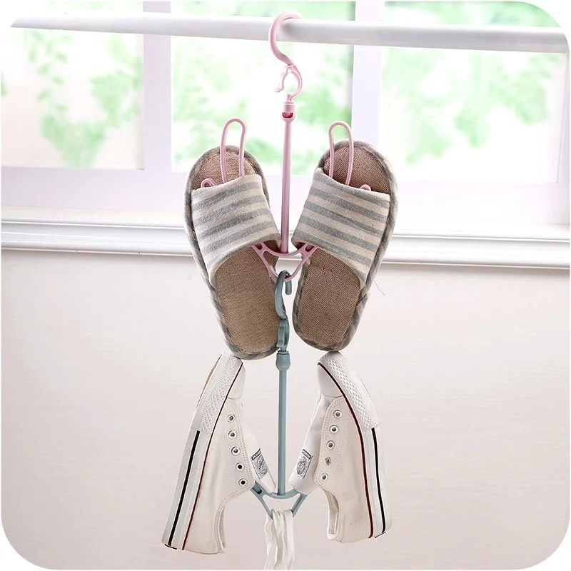 

360 Degree Rotatable Windproof Shoes Hanger Clothing Hanging Storage Shelf Drying Rack Hook Bags Shoes Slipper Clothes Stand
