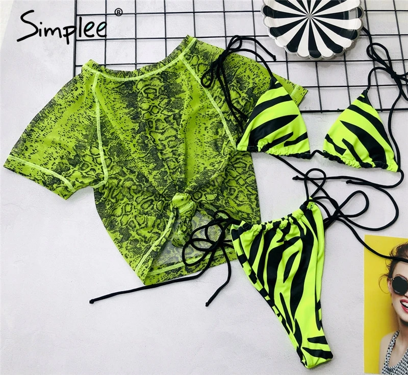 Женский бандо купальник Simplee микро купальный костюм неоновое зеленое бикини на