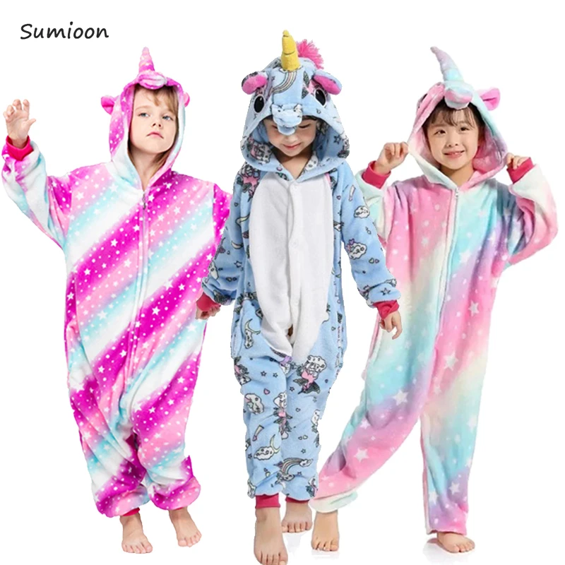 Детские пижамы кигуруми в виде единорога для девочек зимние комбинезоны детские