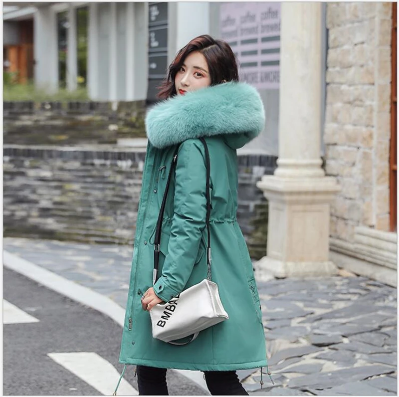 Abrigos Mujer Invierno2019 Длинная женская парка с меховым воротником Повседневная хлопковая стеганая куртка из овечьей шерсти женская верхняя одежда, парки R258