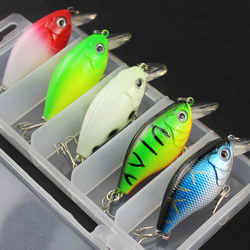 

5pcs/box Fishing Lures Kinds Of Minnow Fish Bass Tackle Hooks Little Fat Fish Baits Crankbait Bright Colors Treble Hook Bait
