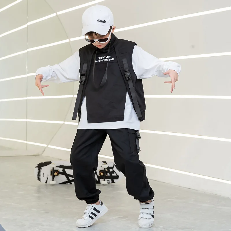Kid Hip Hop Clothing Sweatshirt Top Streetwear Tactical Cargo Pants Sleeveless Jacket Vest for Girls Boys Dance Costume Clothes