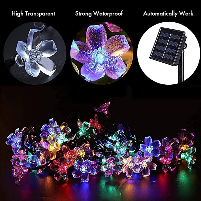 

Multi Colored Flower Solar Lamp Fairy LED Solar String Lighting Waterproof Bedroom Decorative Garlands Birthday Party Decoration