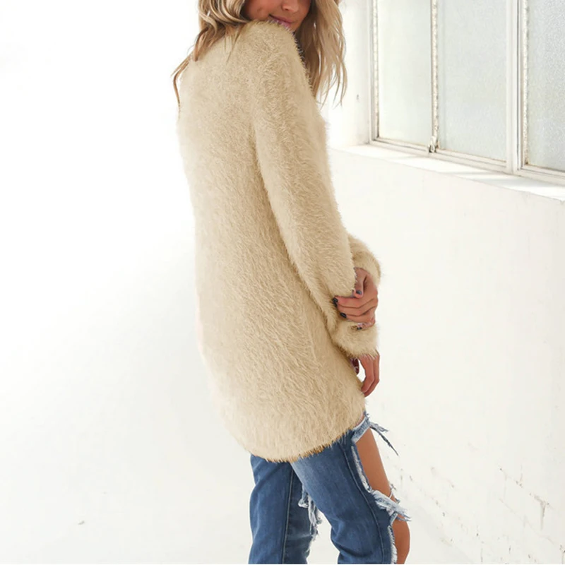 Женский длинный вязаный свитер пуловеры плотная теплая одежда мягкая однотонная