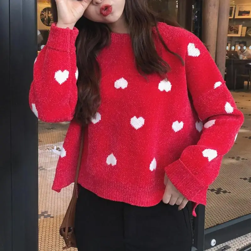 Корейские женские свободные топы с длинными рукавами и принтом Love