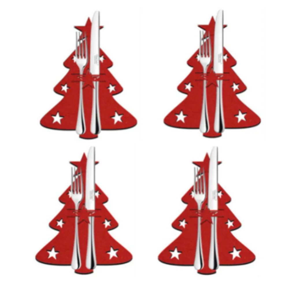 

4pcs Christmas Tree Cutlery Storage Bag Portable Christmas Tree Cutlery Pouch Home Tableware Holder Knife Fork Cover For Party