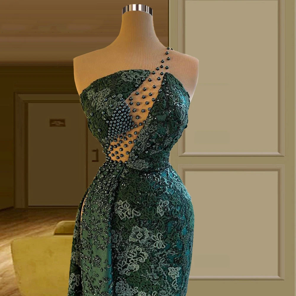 

YILIBER Evening dresses 2021 vintage vlack pearls long sleeves evening gowns beading prom dresses for women short dresses