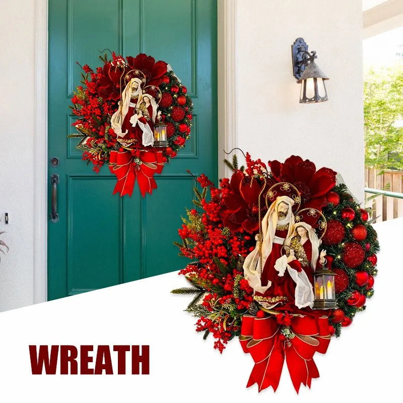 

Sacred Christmas Wreath with Lights Front Door Hanging Ornament Christmas Home Decoration Dropship Christmas Decoration 2022