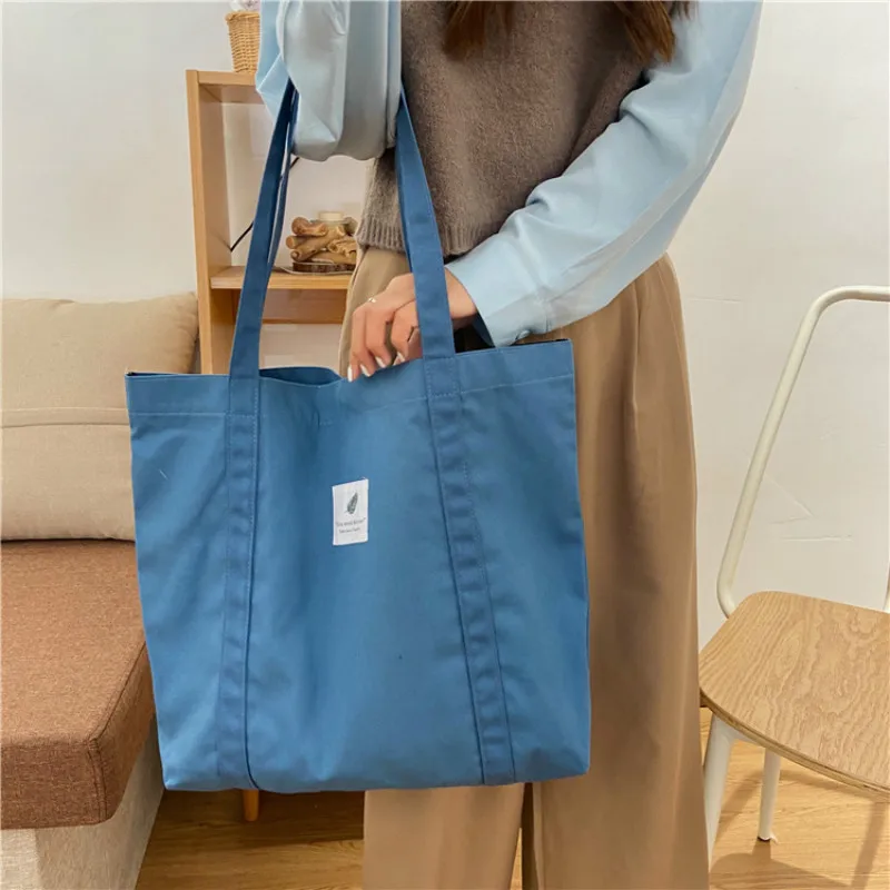 

New Retro Women's Shoulder Bag Simple Solid Color Small Fresh Canvas Bag Literary Women's Buckle Tote Bag Large Capacity Handbag