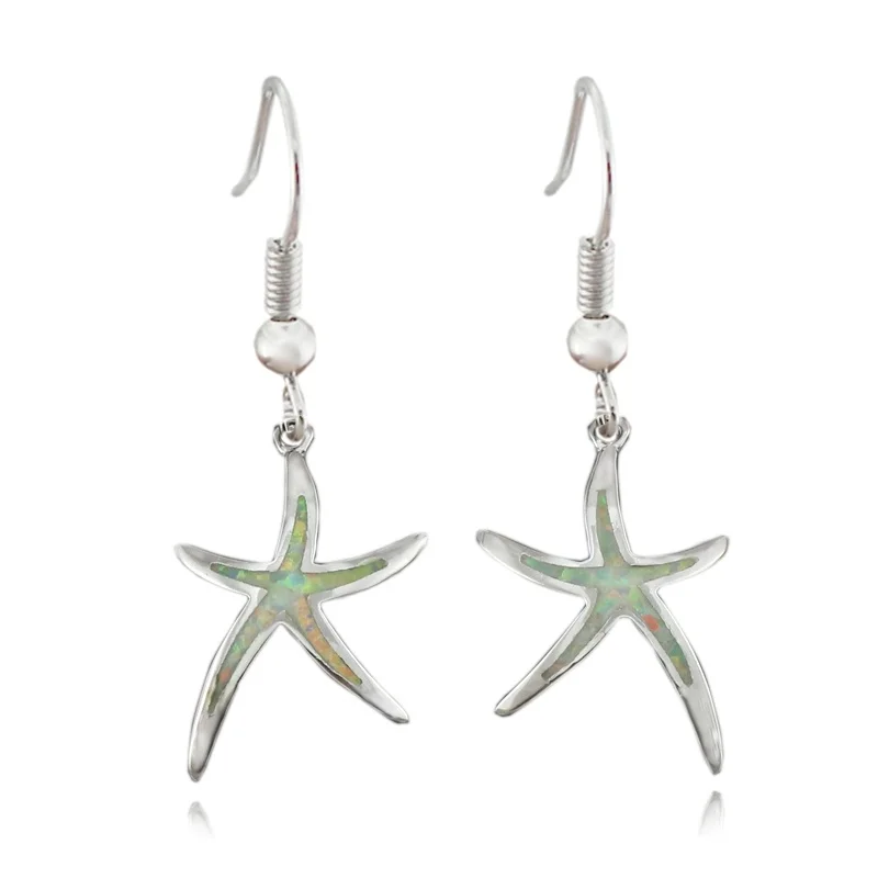 

2023 Cute Starfish Design Long Dangle Earrings Statement Wedding Jewelry Accessories Gift Fashion Imitation Opal Women Earrings