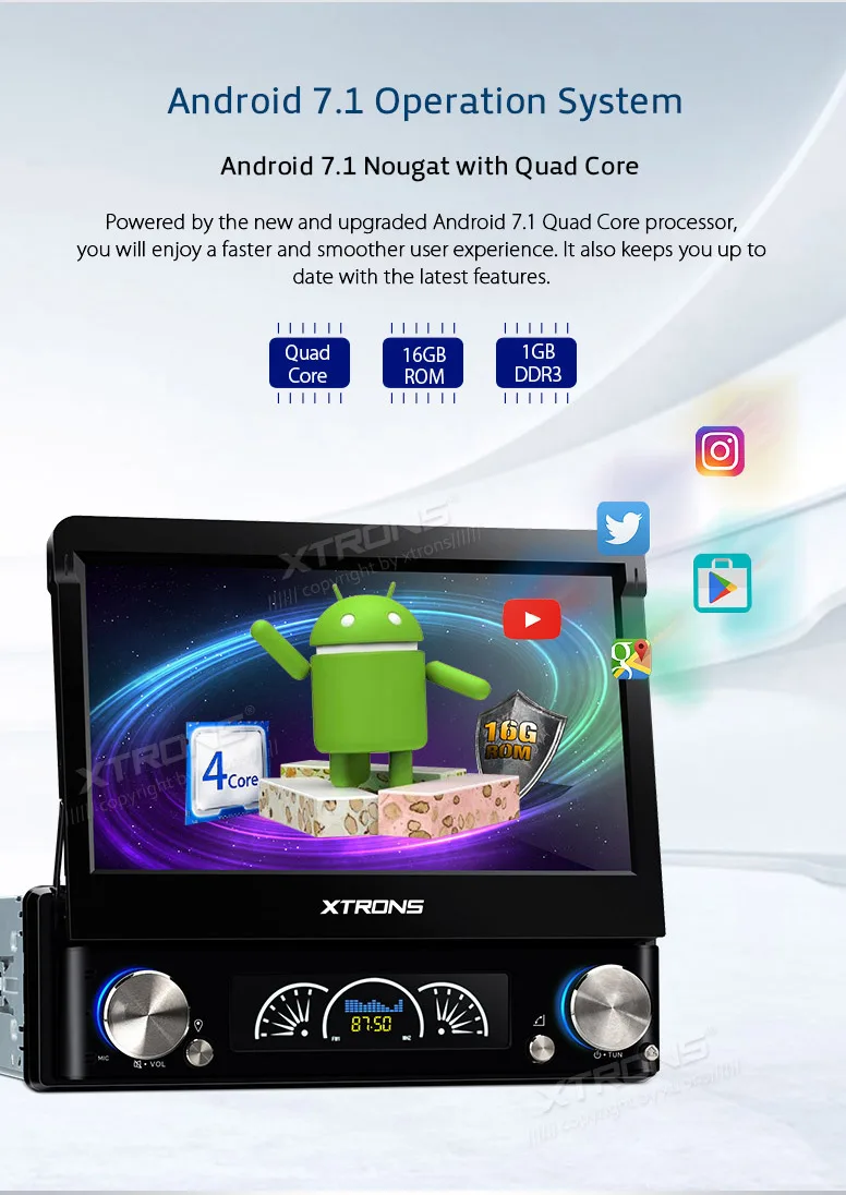 XTRONS " HD Универсальный Android 7,1 Nougat цифровой съемный мульти сенсорный экран 4K видео стерео автомобильный dvd-плеер Радио Блок gps