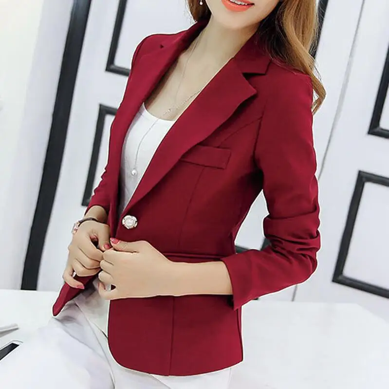 Wine red Женская куртка приталенный Блейзер длинный рукав одна пуговица пальто женский офисный Жакет женский зазубренный Топ Блейзеры Feminino верхняя одежда - Цвет: Wine red
